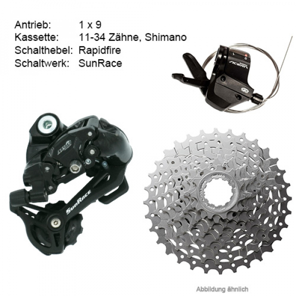 Antrieb 1 x 9 Sunrace / Shimano 11-34 Zähne